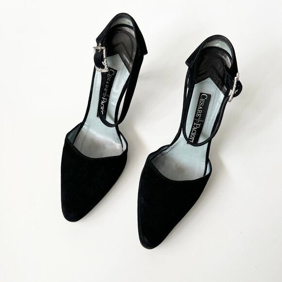 Cesare Paciotti Black Suede Pointed Toe Stiletto Pumps Dagger Heels Size 35.5 - Picture 2 of 8
